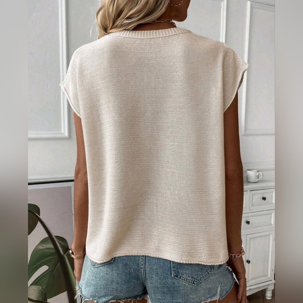 New Chic Knit Sleeveless Sweater Vest Top Cream Beige Tan Off White - Picture 5 of 9